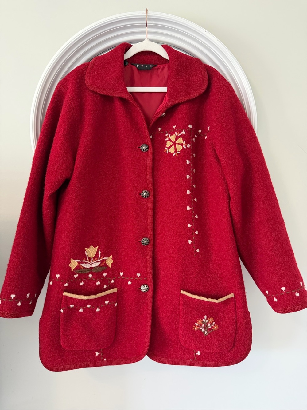 Women's Red Embroidered Teddy Jacket